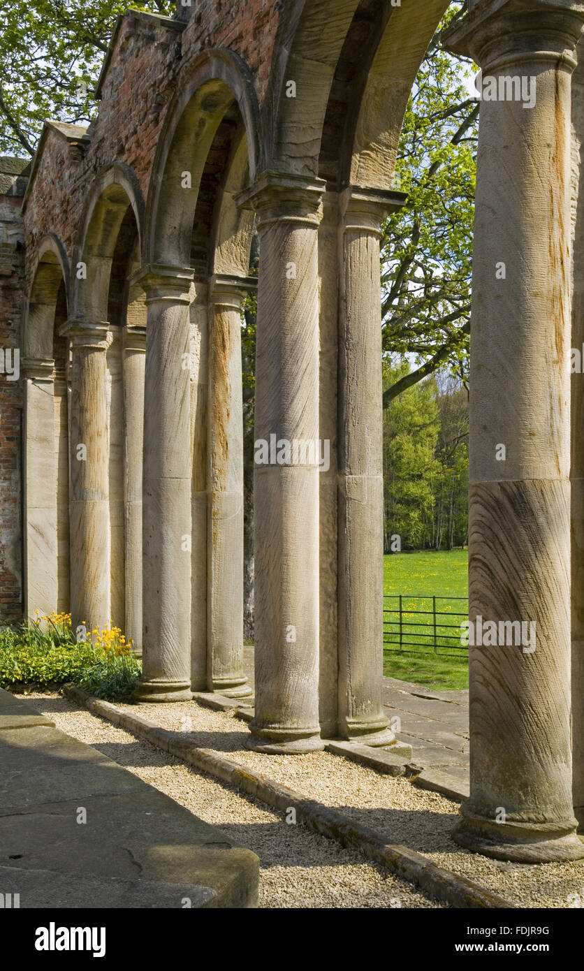 Tuscan columns of the Orangery, which was begun in 1772 to a design attributed to James Paine, at Gibside, Newcastle upon Tyne. George Bowes inherited the estate in 1722 and landscaped the grounds and created buildings around Gibside Hall. Stock Photo