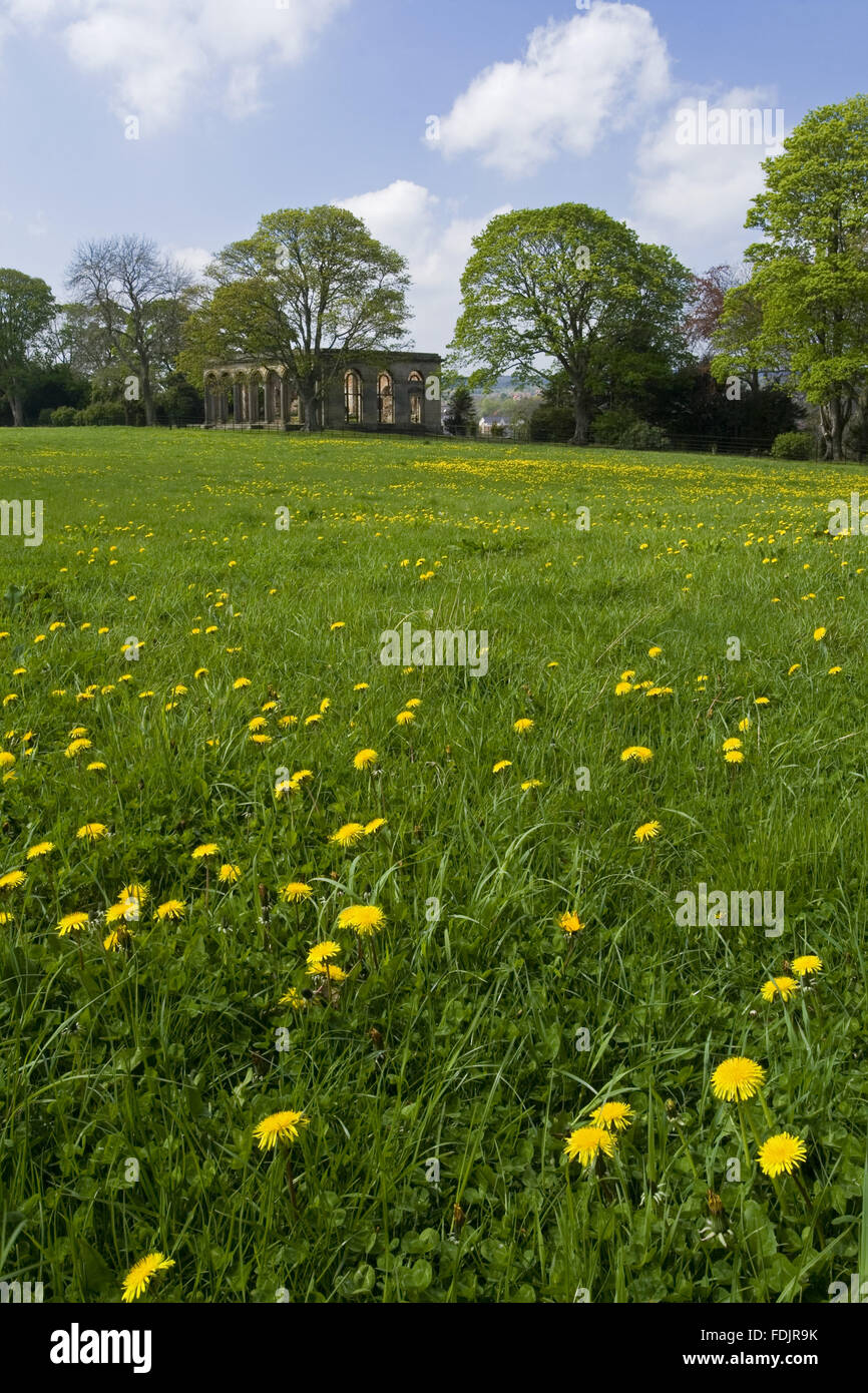 View across a wildflower meadow to the Orangery at Gibside, Newcastle upon Tyne. George Bowes inherited the estate in 1722 and landscaped the grounds around Gibside Hall. Stock Photo