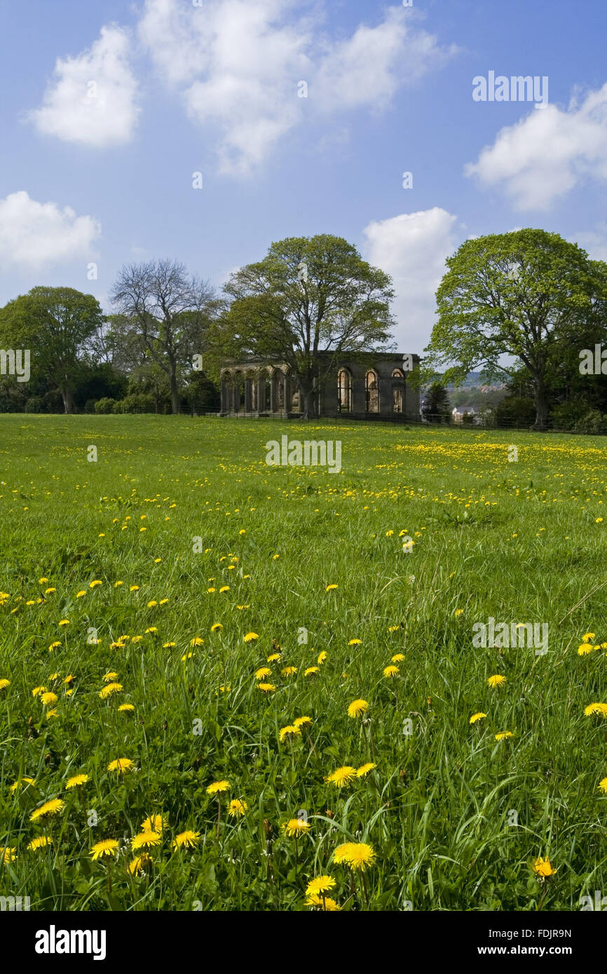 View across a wildflower meadow to the Orangery at Gibside, Newcastle upon Tyne. George Bowes inherited the estate in 1722 and landscaped the grounds around Gibside Hall. Stock Photo
