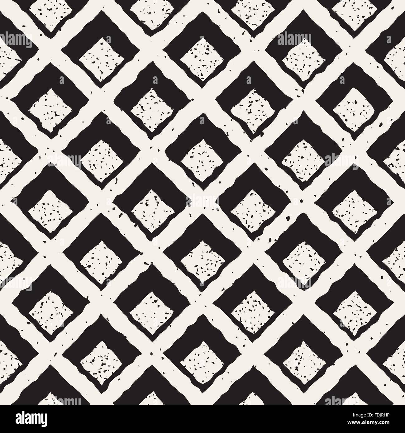Vector Seamless Black And White Hand Painted Line Rhombus Grid Waffel ...