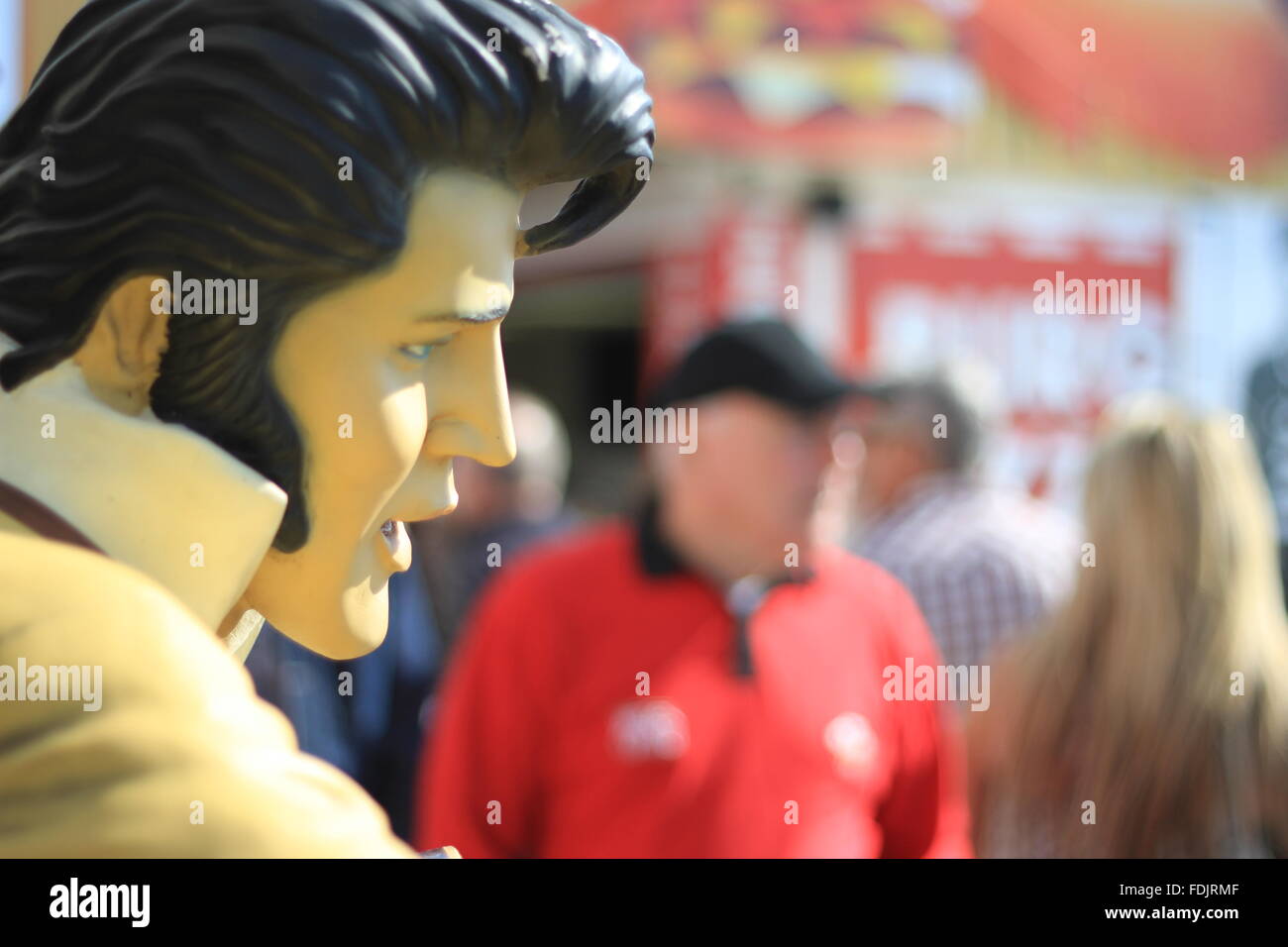 Statue of Elvis. The International Elvis Festival is held at the seaside town of Porthcawl every year. Stock Photo