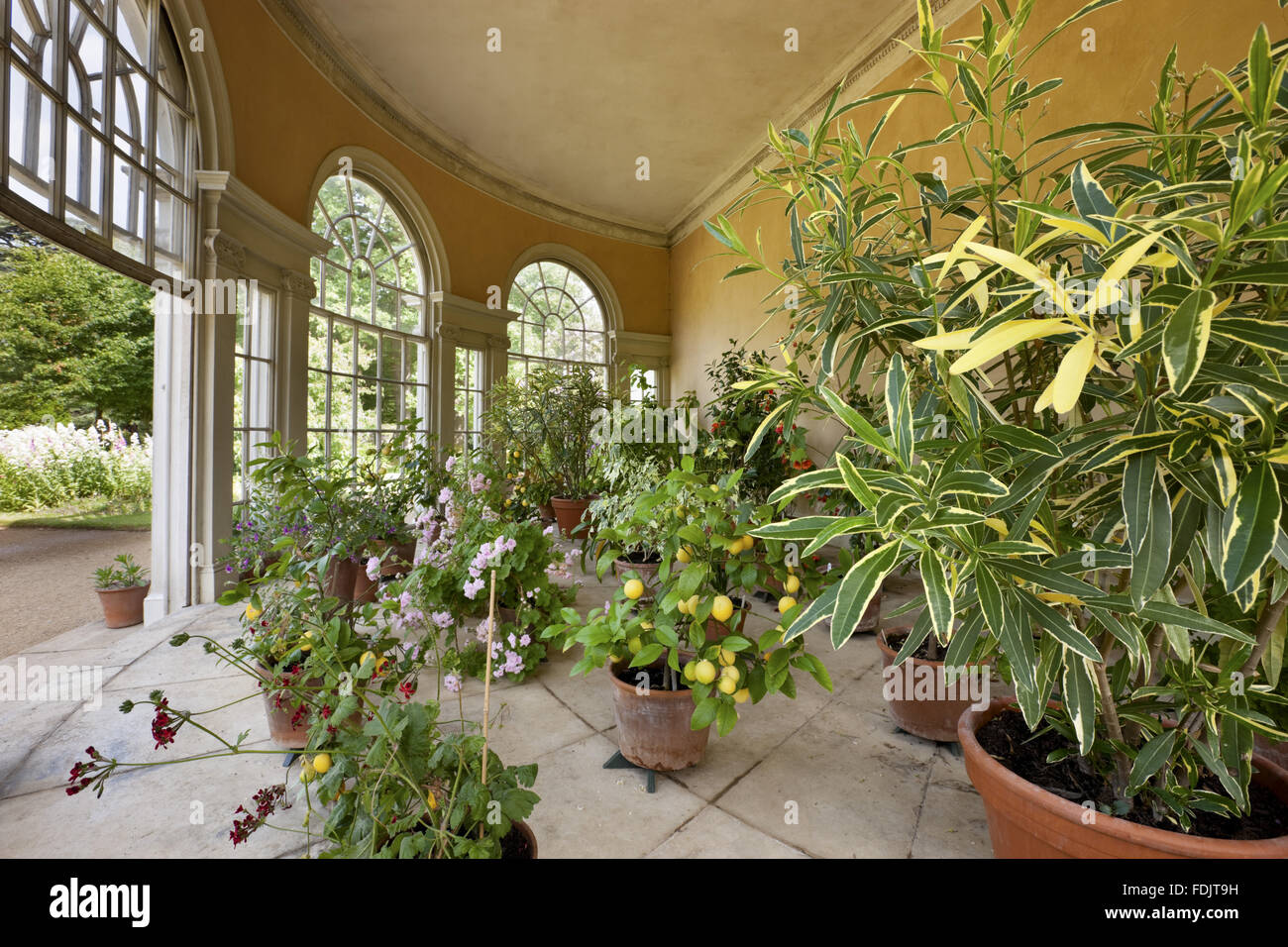 Inside the semicircular Garden House in the Pleasure Grounds at Osterley, Middlesex. The Garden House was built in 1780 during the Robert Adam remodelling of the house. Stock Photo