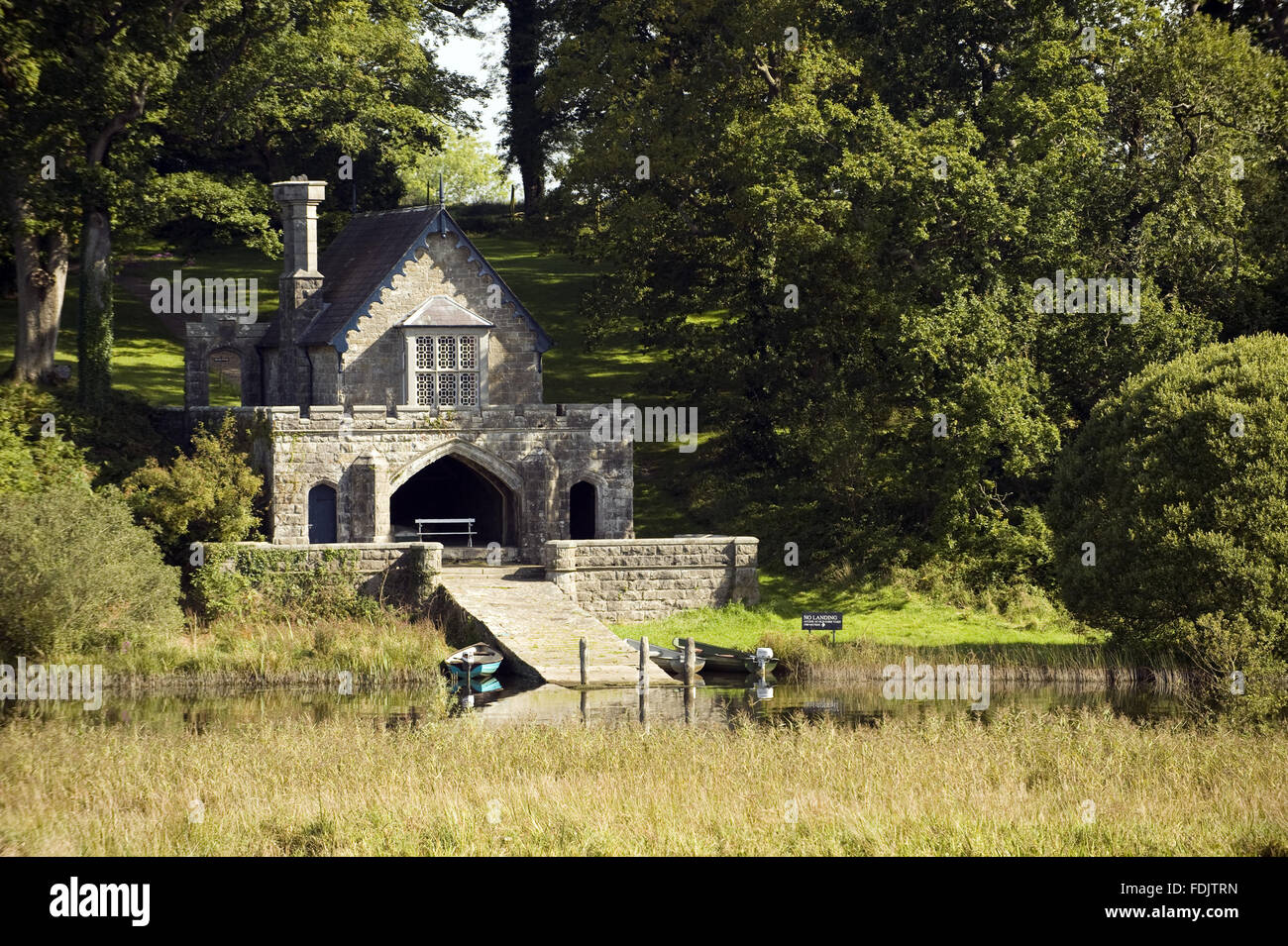 The Victorian boathouse on Lough Erne at Crom, Co. Fermanagh, Northern Ireland. Stock Photo