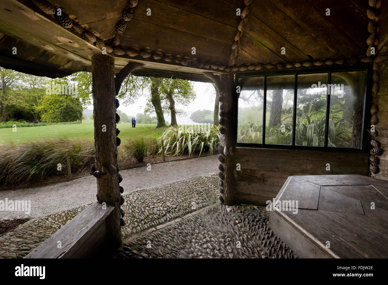 View from the Victorian Summer House at Trelissick Garden, Cornwall, in May. Stock Photo