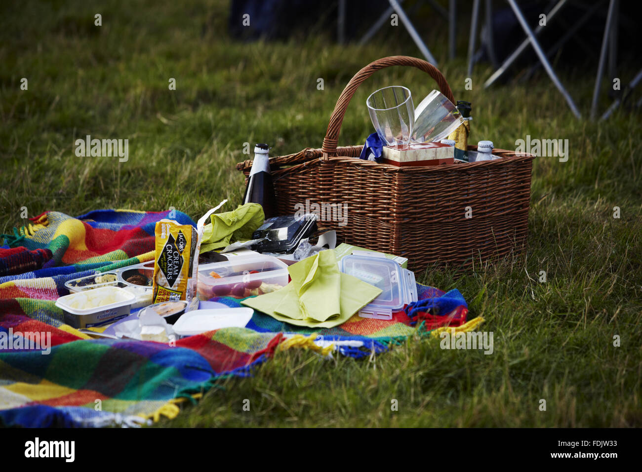 Picnic at an outdoor music concert at Blickling Hall, Norfolk, in July. The event, called the 'Greatest 80s Party', featured bands and singers from the 1980s. Stock Photo
