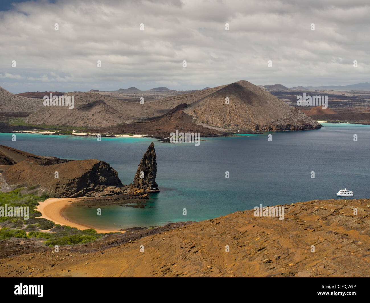 View of Pinnacle Rock, Bartolome Island, Galapagos Archipelago Stock Photo
