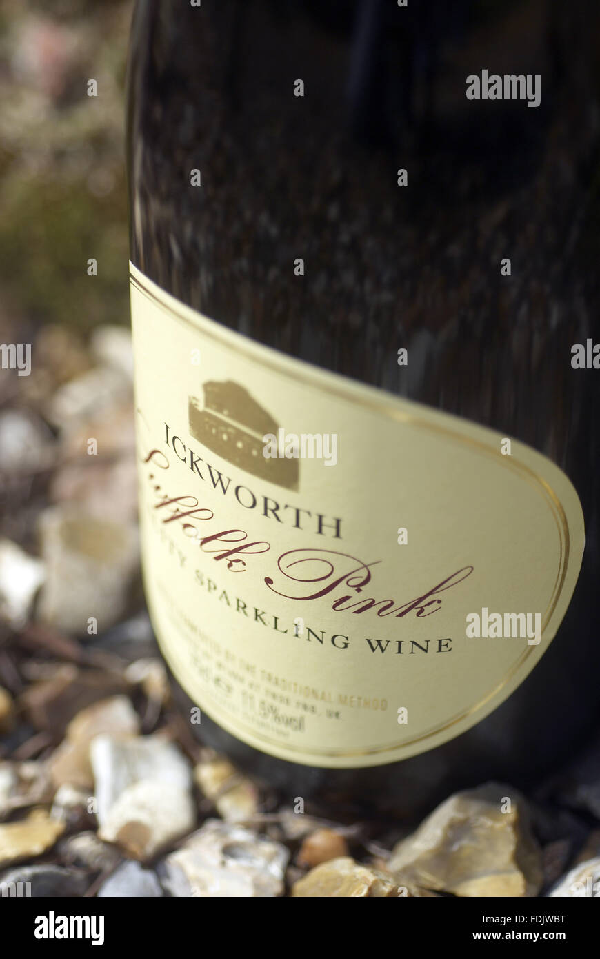 A bottle of Suffolk Pink, a sparkling wine made from grapes at the