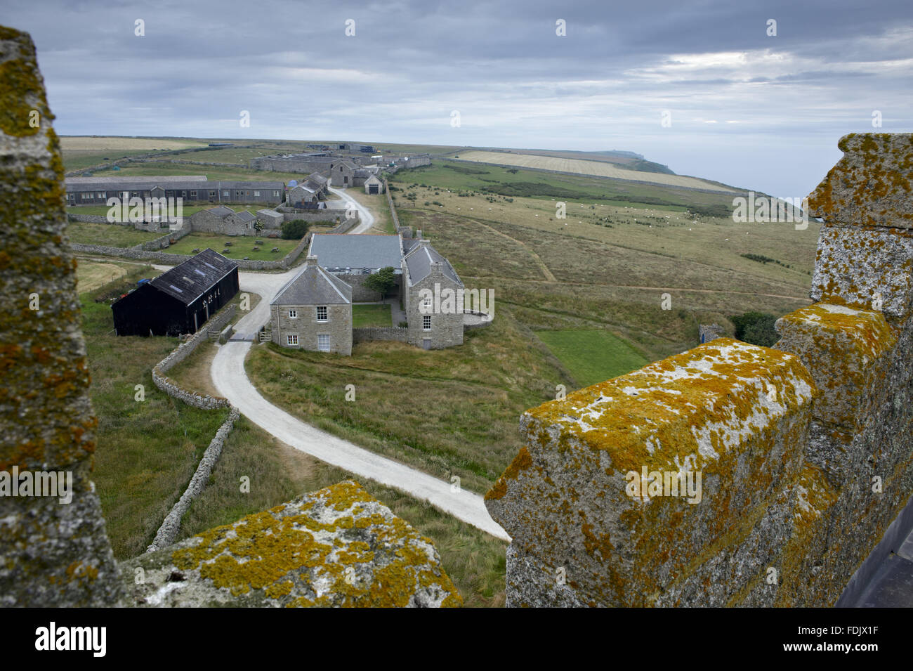 The village seen from the tower of St Helena's Church, Lundy. The Old