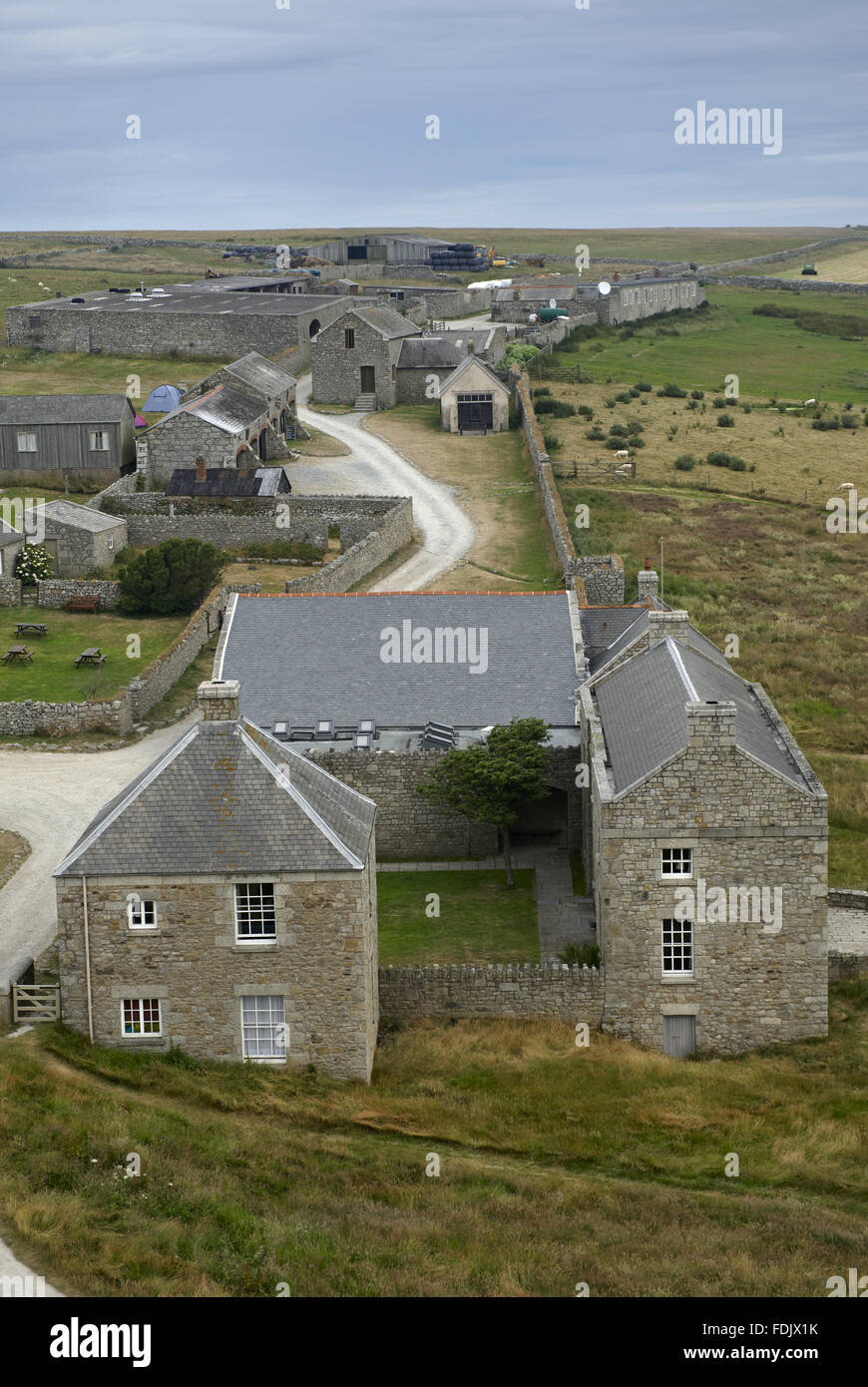 The village seen from the tower of St Helena's Church, Lundy. The Old