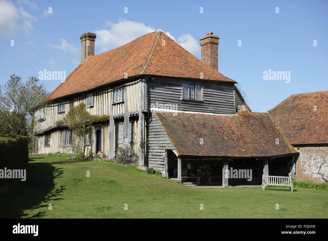 Exterior view of Smallhythe Place, the home of actor Ellen Terry from 1899  to 1928, in Kent. The house is an early 16th century half-timbered  farmhouse which was originally a yeoman's house