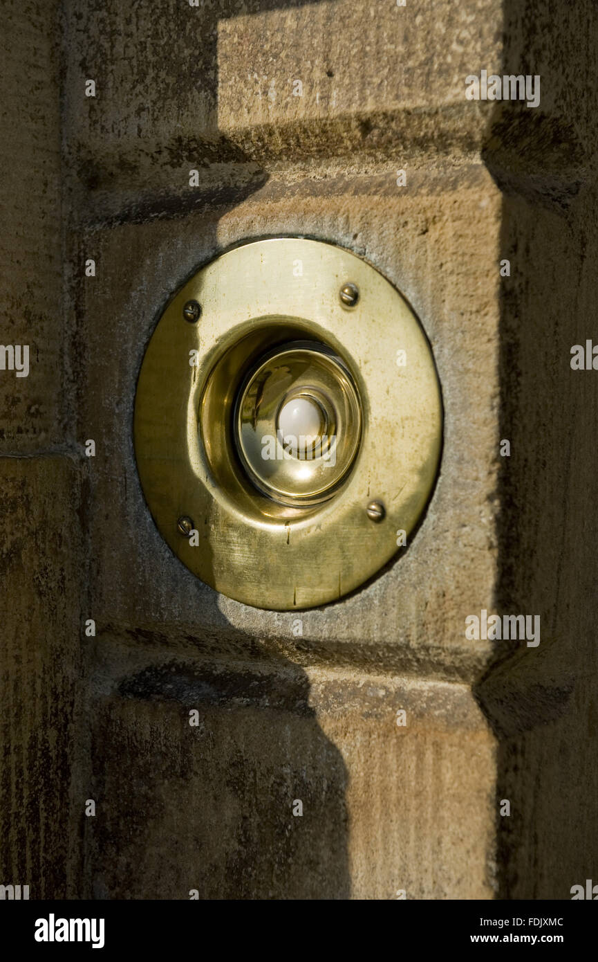 Brass inset doorbell at Florence Court, Co. Fermanagh, Northern Ireland. Stock Photo