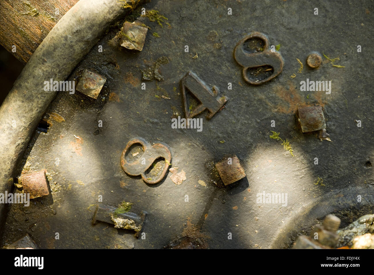 Date of 1848 on the waterwheel of the sawmill in one of the estate buildings at Florence Court