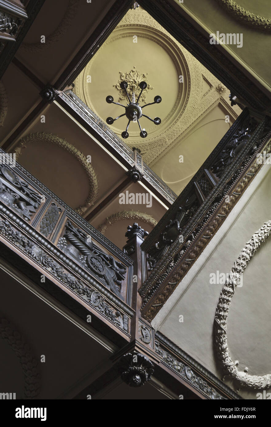 View up to the ceiling of the Great Staircase at Ham House, Richmond