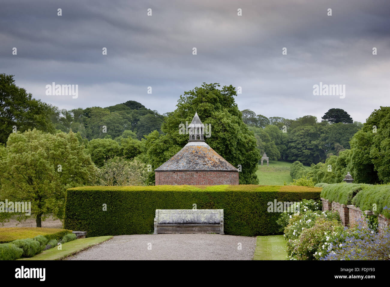 The eighteenth-century dovecote and the North Terrace at Antony, Cornwall. Stock Photo