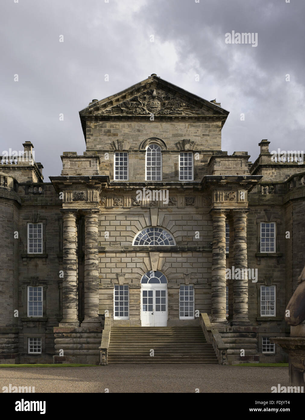 The central block, gutted by fire in 1822, at Seaton Delaval Hall, Northumberland. The house was built for Admiral George Delaval by Sir John Vanbrugh, between 1718 and 1728, in the English Baroque style. Stock Photo