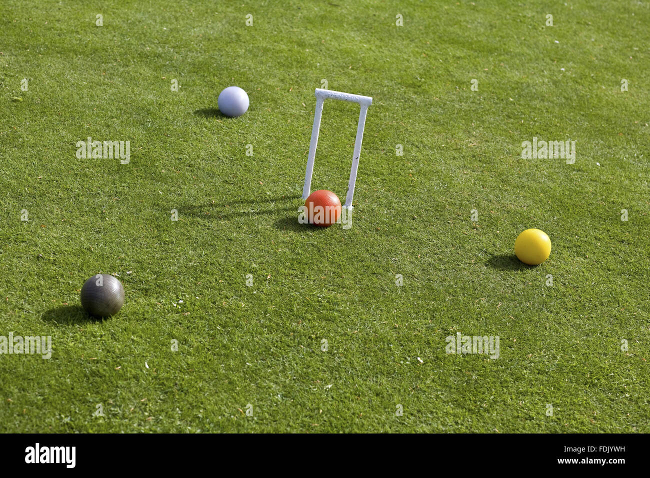 Croquet hoop and balls at Polesden Lacey, Surrey. Stock Photo