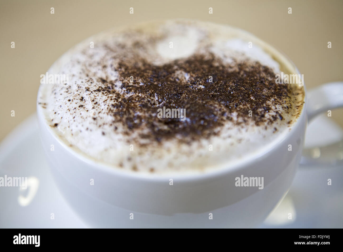 A cappucino in the restaurant at Polesden Lacey, Surrey. Stock Photo