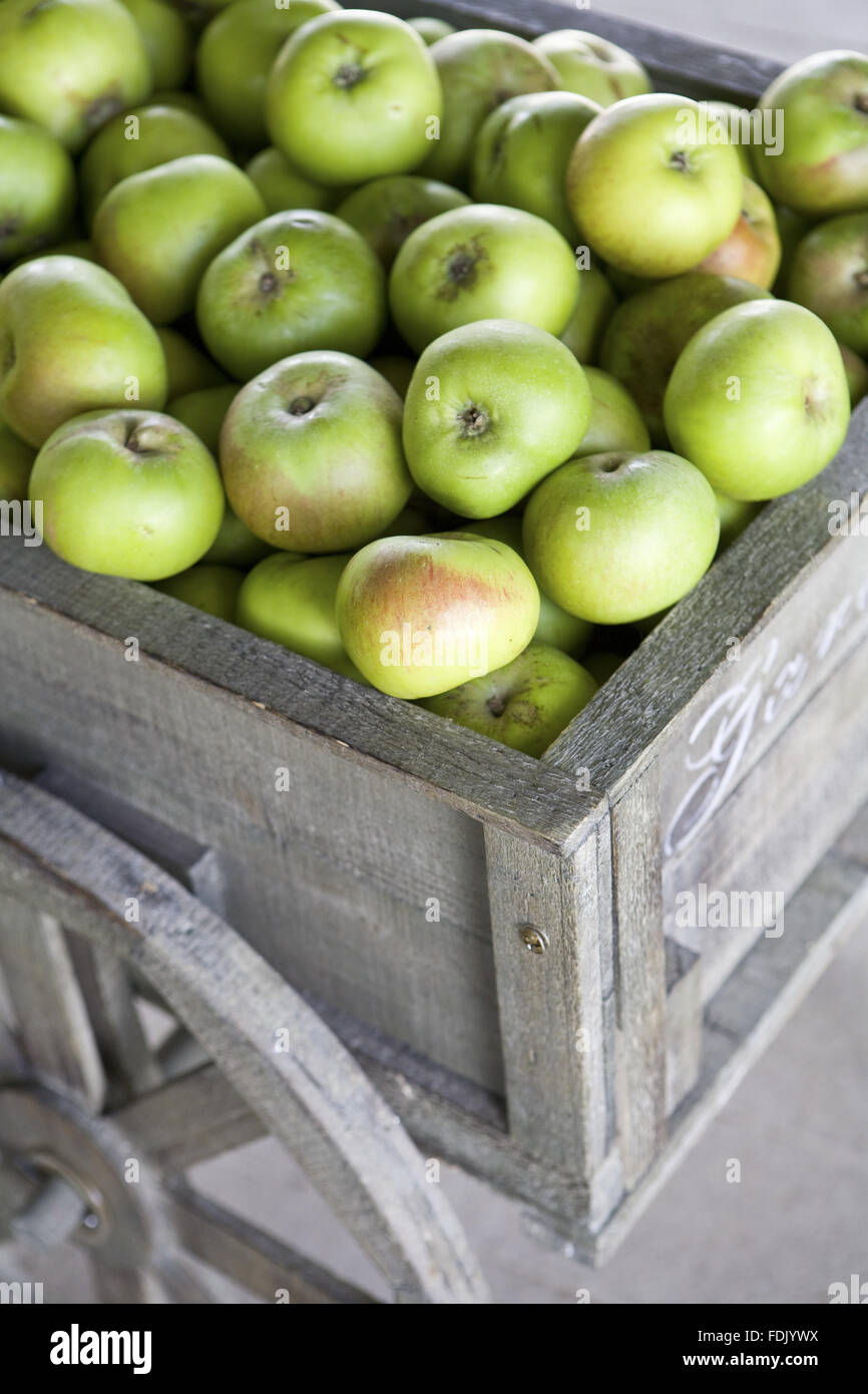 Apples on sale in the Farm Shop at Polesden Lacey, Surrey. Stock Photo