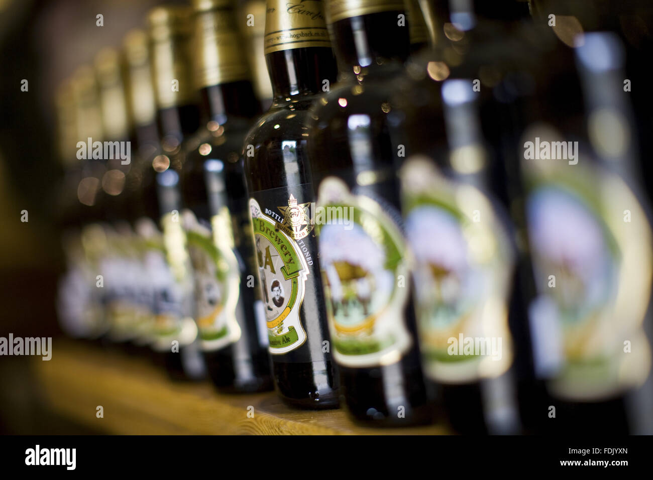 Bottles of beer in the Farm Shop at Polesden Lacey, Surrey. Stock Photo