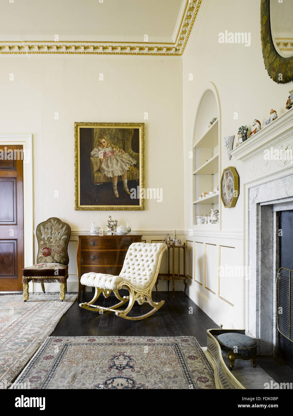The Morning Room at Greenway, Devon, which was the holiday home of the  crime writer Agatha Christie. The painting is a portrait of Agatha Miller,  aged 4, called LOST IN REVERIE, by