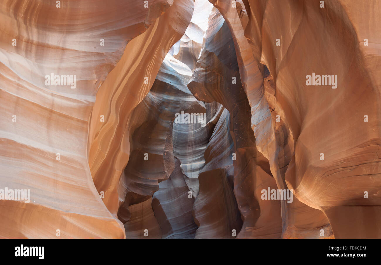 Antelope Canyon is the most photographed slot canyon in the American Southwest. It is located on Navajo land near Page, Arizona. Stock Photo