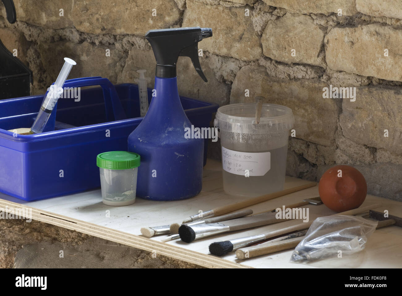 Conservation equipment used at Chedworth Roman Villa, Gloucestershire. Stock Photo