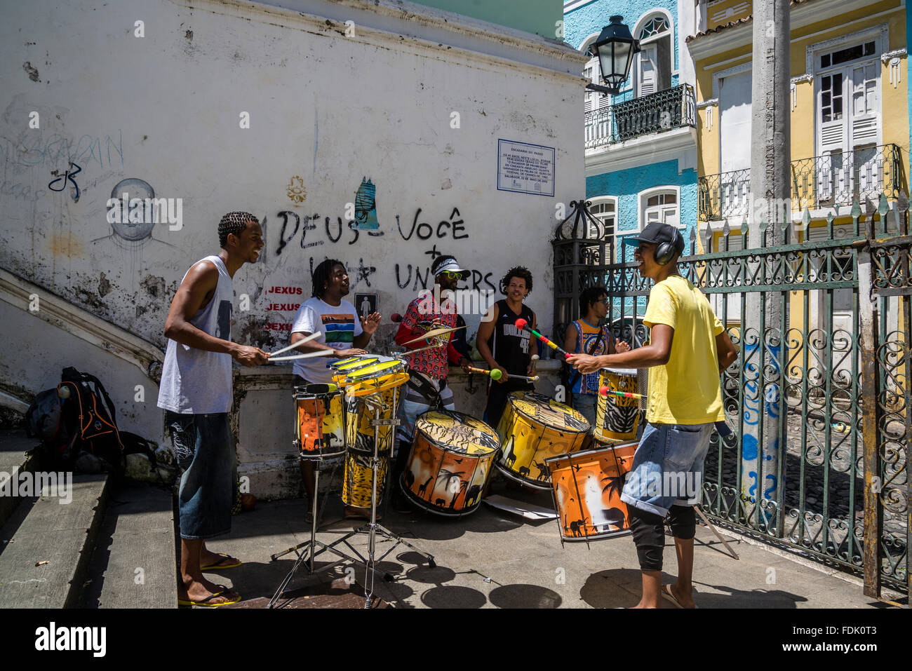Band practicing Batucada drumming, Historical centre Pelourinho ...