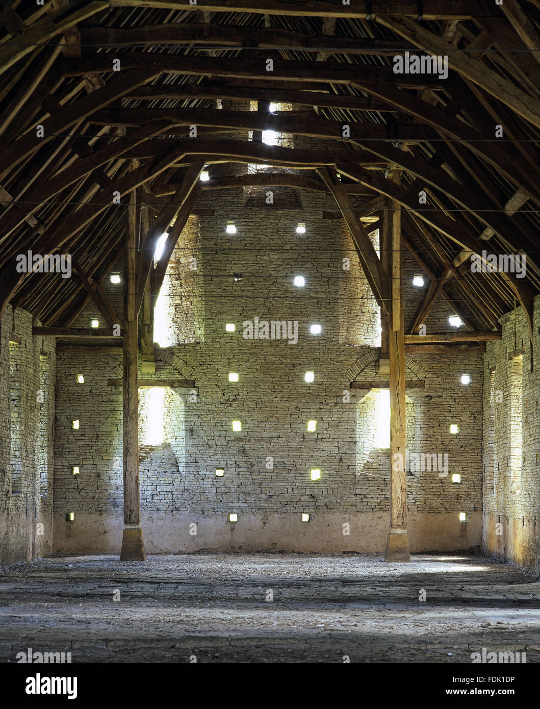 The Timber Framed Interior Of Middle Littleton Tithe Barn Stock