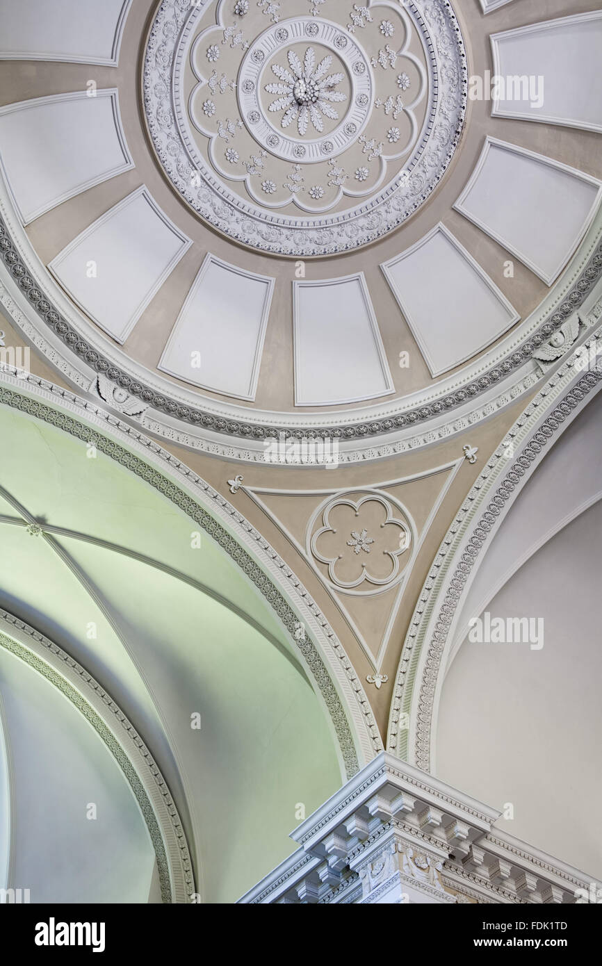 The domed ceiling of the Palladian Chapel, begun in 1760 to the design of James Paine, at Gibside, Newcastle upon Tyne. The interior was not completed until 1816. Stock Photo