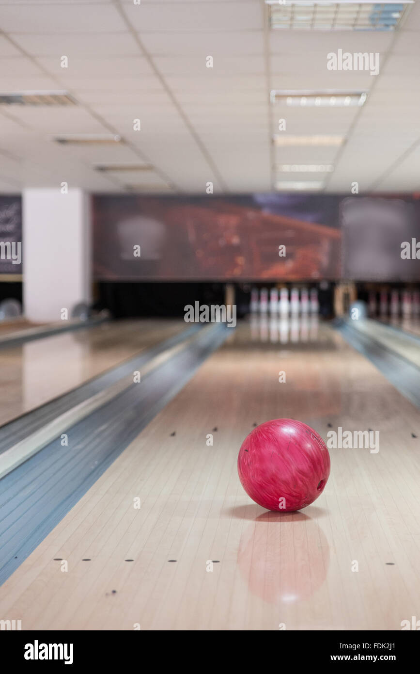 Bowling ball in bowling lane Stock Photo