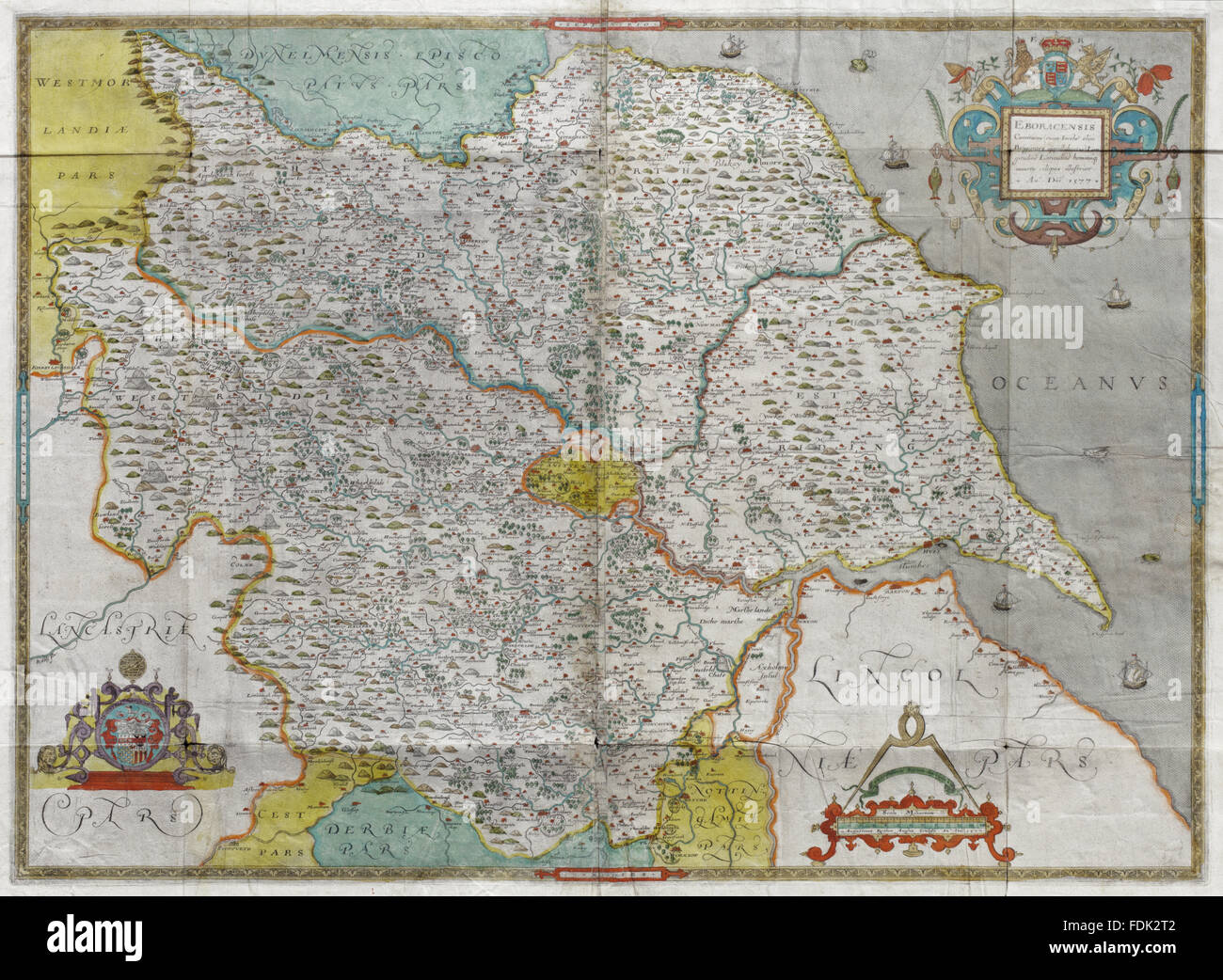 Atlas of the Counties of England and Wales, Christopher Saxon, (London, 1574-79), part of the library collection at Anglesey Abbey, Cambridgeshire. 25.I.19 Stock Photo