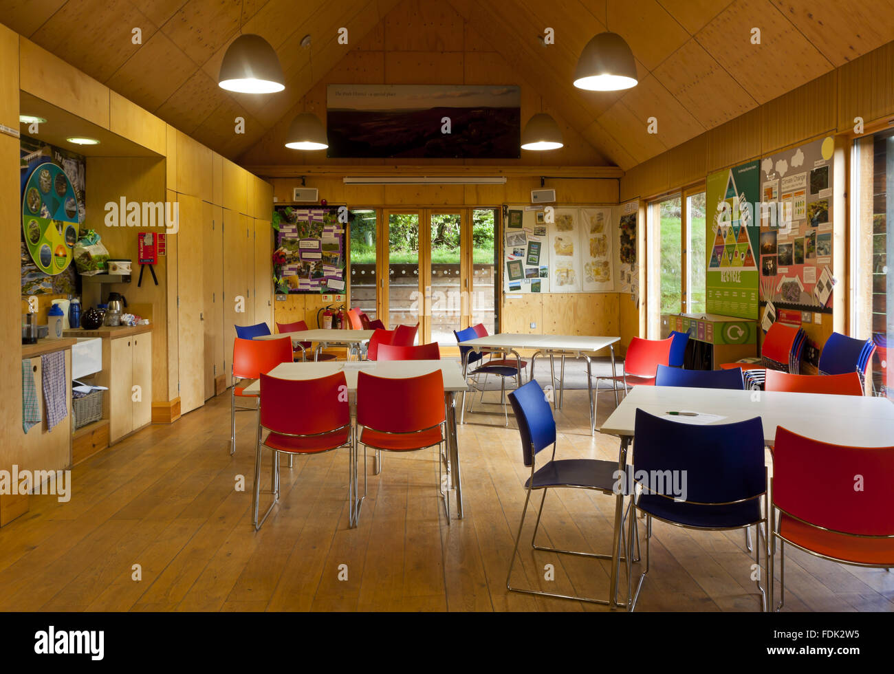 Interior of Moorland Discovery Centre on the Longshaw Estate, Derbyshire. The Moorland Discovery Centre is used for educational visits by schools and community groups. Stock Photo