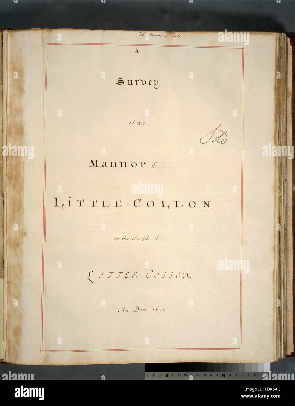 Title Page. A Survey of the Manor of Little Colan in the Parish of Little Colan. Ano Dom: 1696 Stock Photo