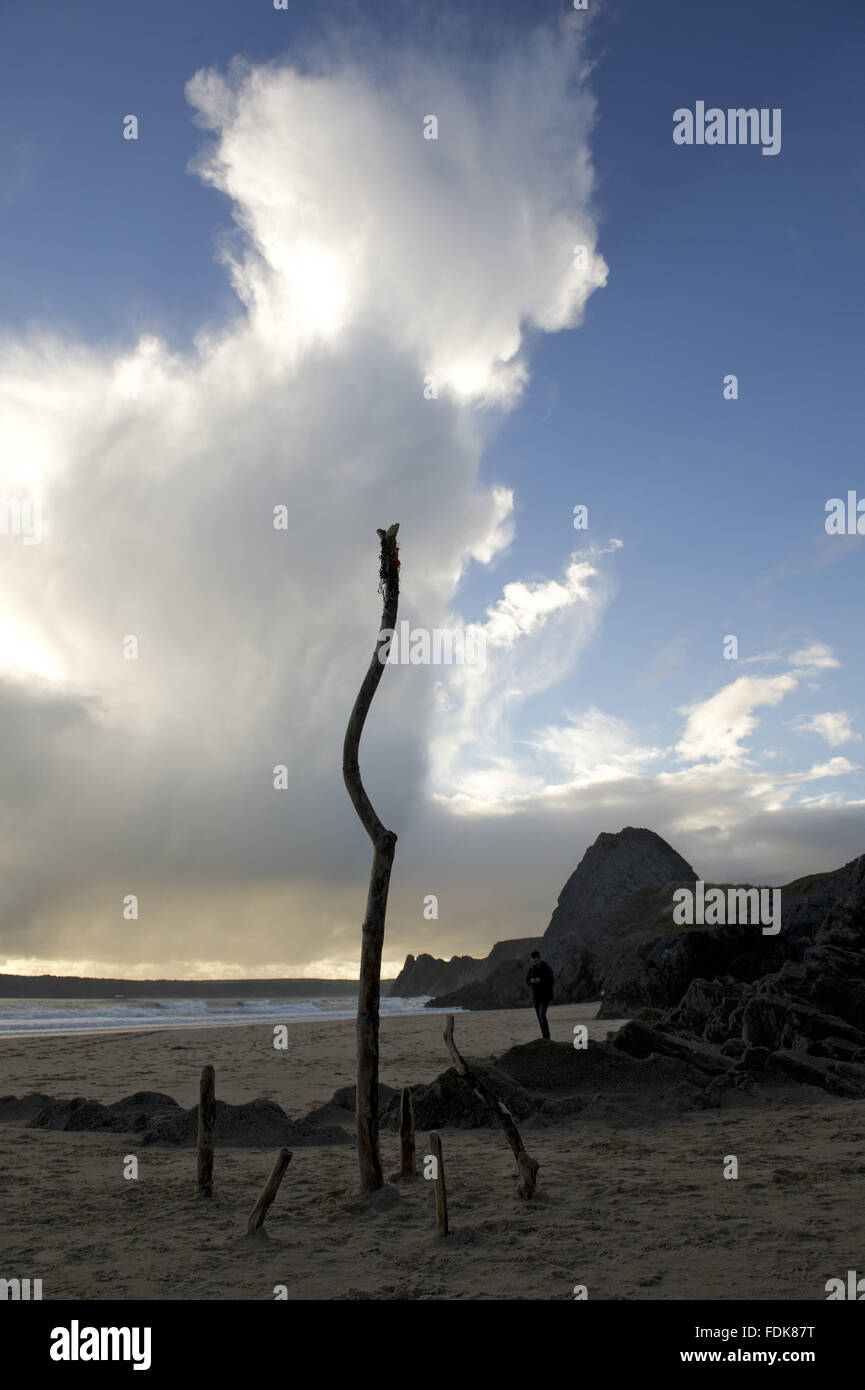 View from the beach, Three Cliffs Bay, Gower, Wales. Stock Photo