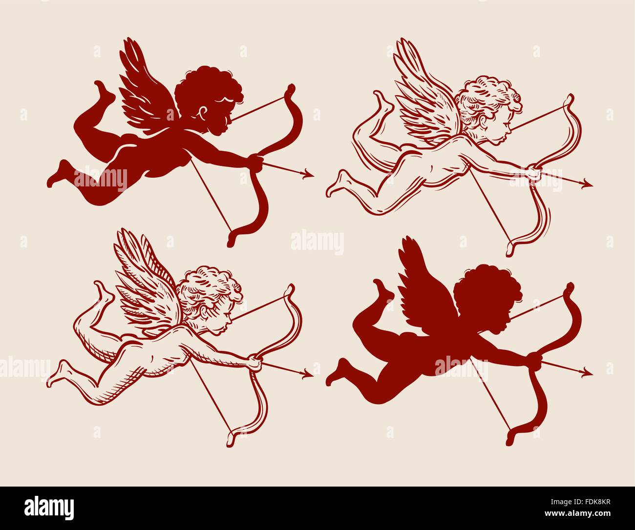 set of cute Cupid silhouettes. vector illustration Stock Vector Image ...