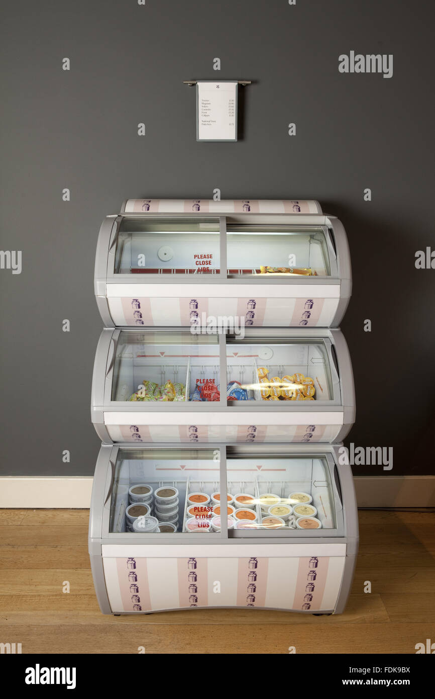 Ice-cream cabinet at Polesden Lacey restaurant, Surrey. Stock Photo
