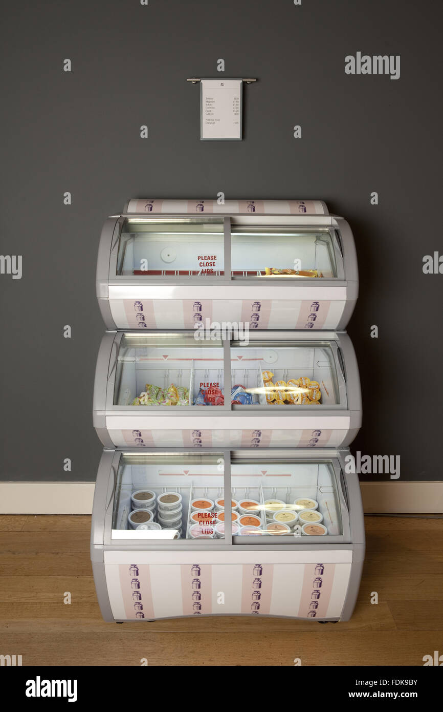 Ice-cream cabinet at Polesden Lacey restaurant, Surrey. Stock Photo