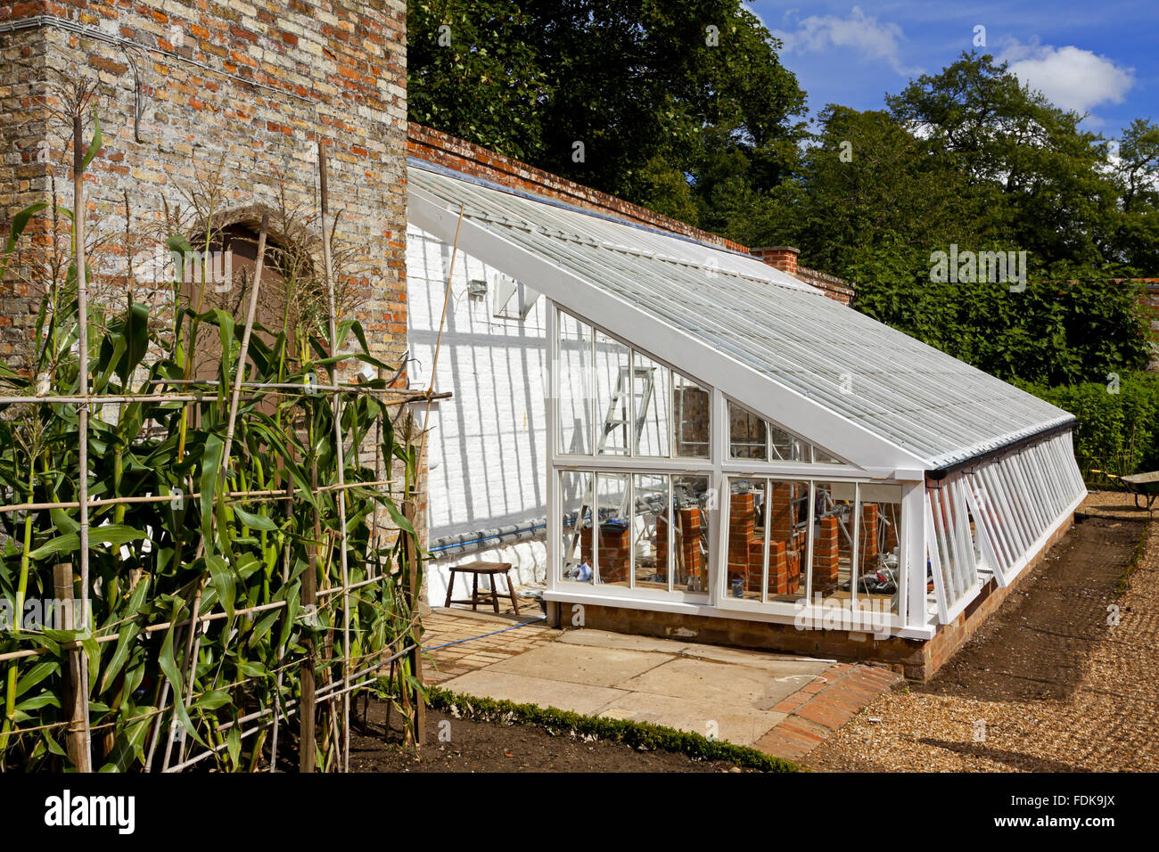 The greenhouse in the Victorian Kitchen Garden built by volunteers in 2010 at Oxburgh Hall
