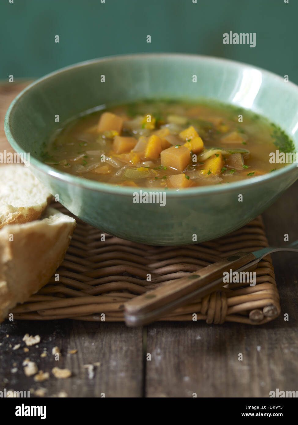 Chunky root vegetable soup, one of the delicious dishes served at