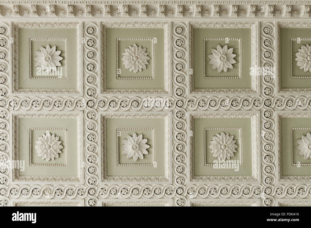 The ceiling mouldings of the Staircase Hall at The Vyne, Hampshire. The Staircase Hall was created between 1769 and 1771 by John Chute. Stock Photo