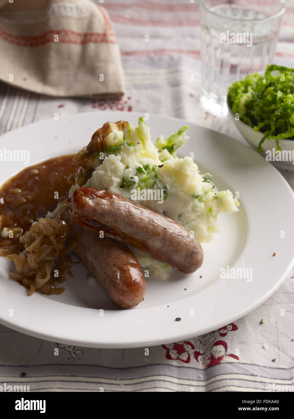 Sausages with bubble and squeak mash, one of the traditional dishes