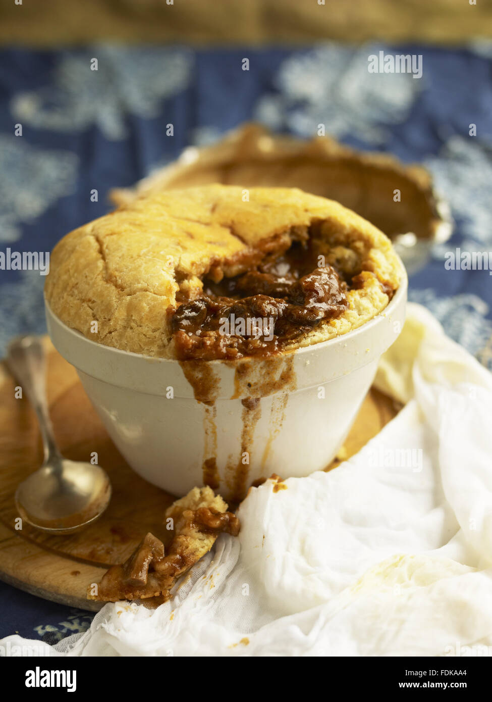 Beef pudding cooked in a muslin and basin, one of the traditional