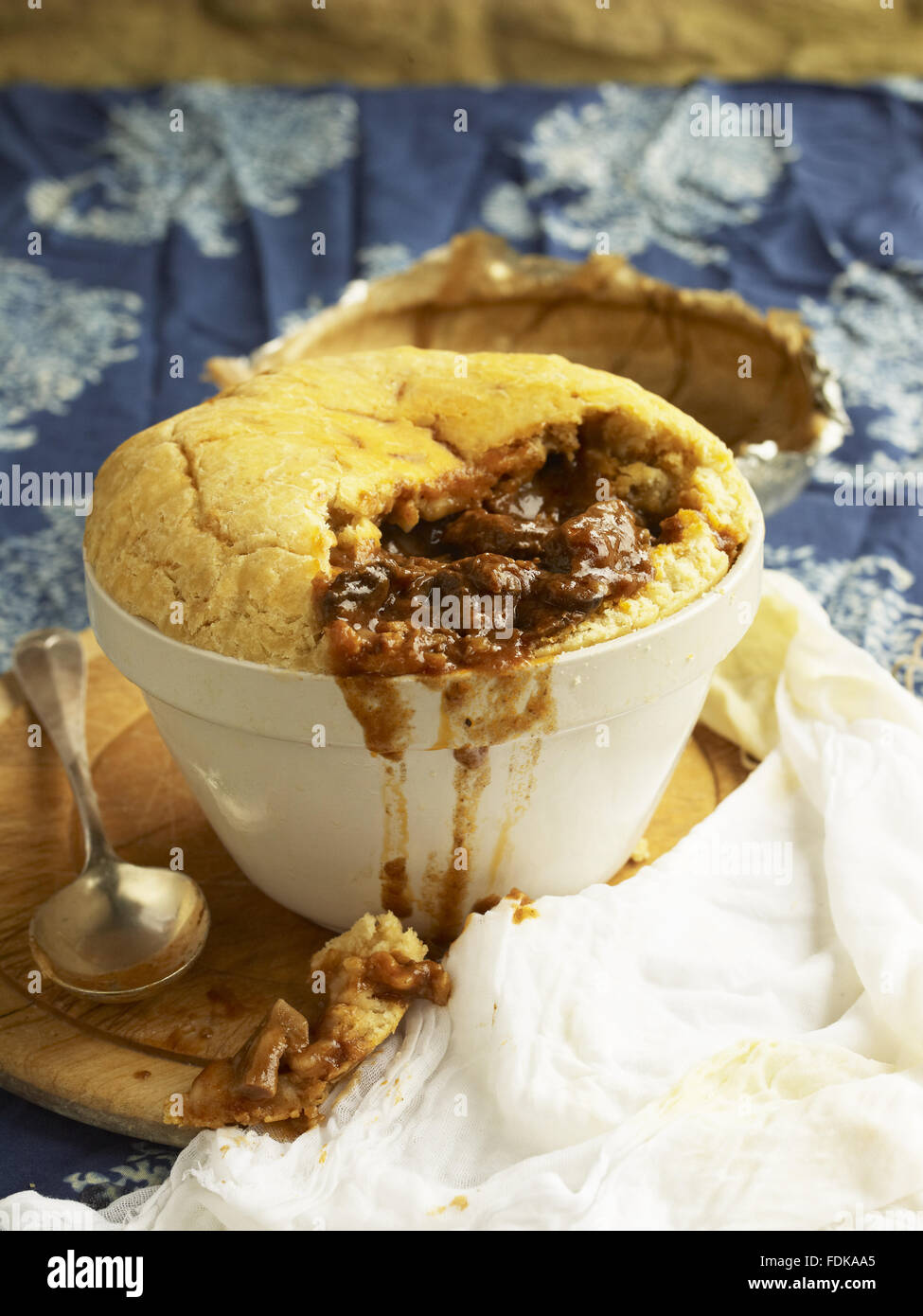Beef pudding cooked in a muslin and basin, one of the traditional