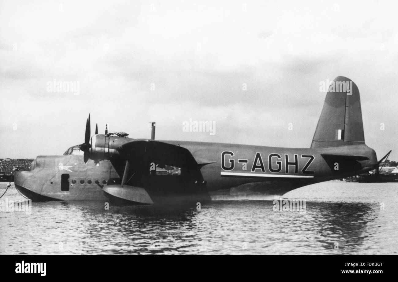 sunderland flying boat Boac commercial airline G-AGHZ. Moored. Stock Photo