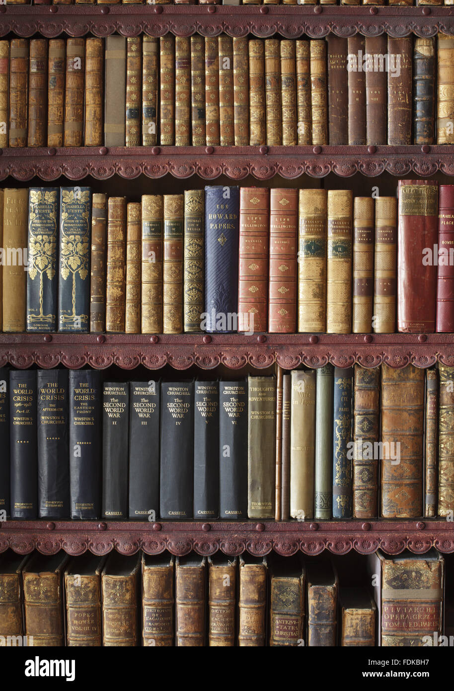 Detail of nineteenth-century Library bookcases at Chirk Castle, Wrexham. Stock Photo