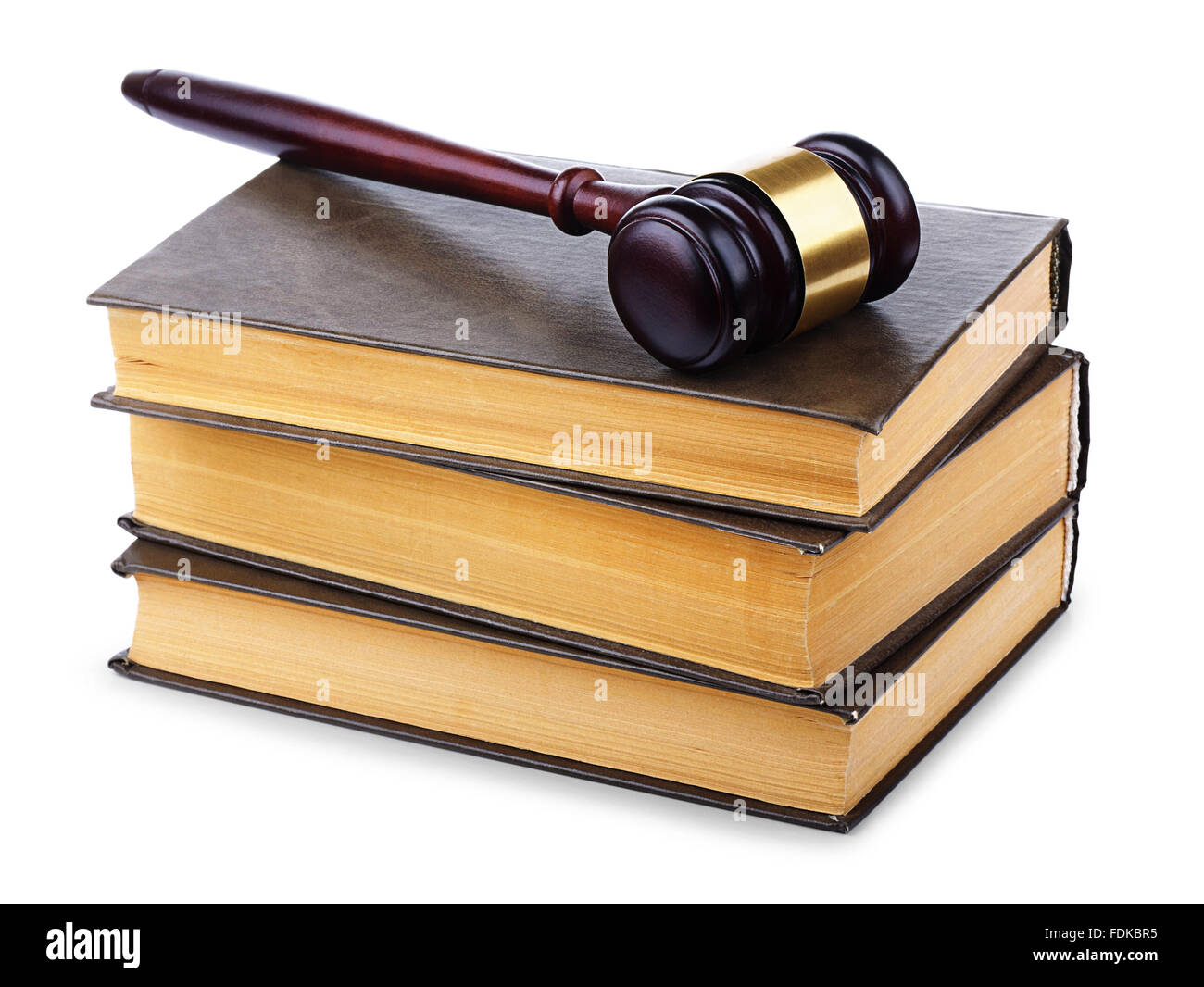 Wooden gavel and old law books on a white background Stock Photo Alamy