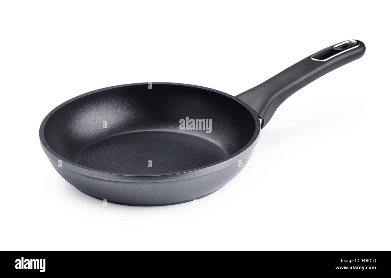 Black frying pan isolated on a white background Stock Photo