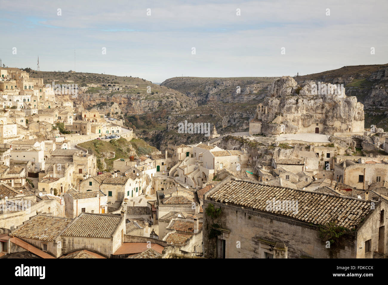 view over the town with Madonna de Idris church, Matera, Basilicata, Italy Stock Photo