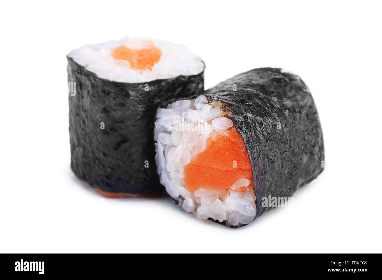 Two sushi rolls isolated on white background Stock Photo