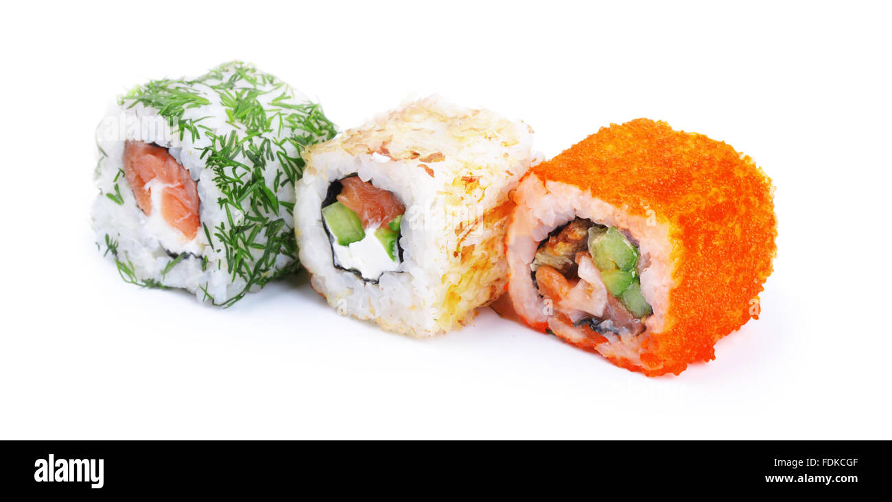Sushi rolls set isolated on white background Stock Photo